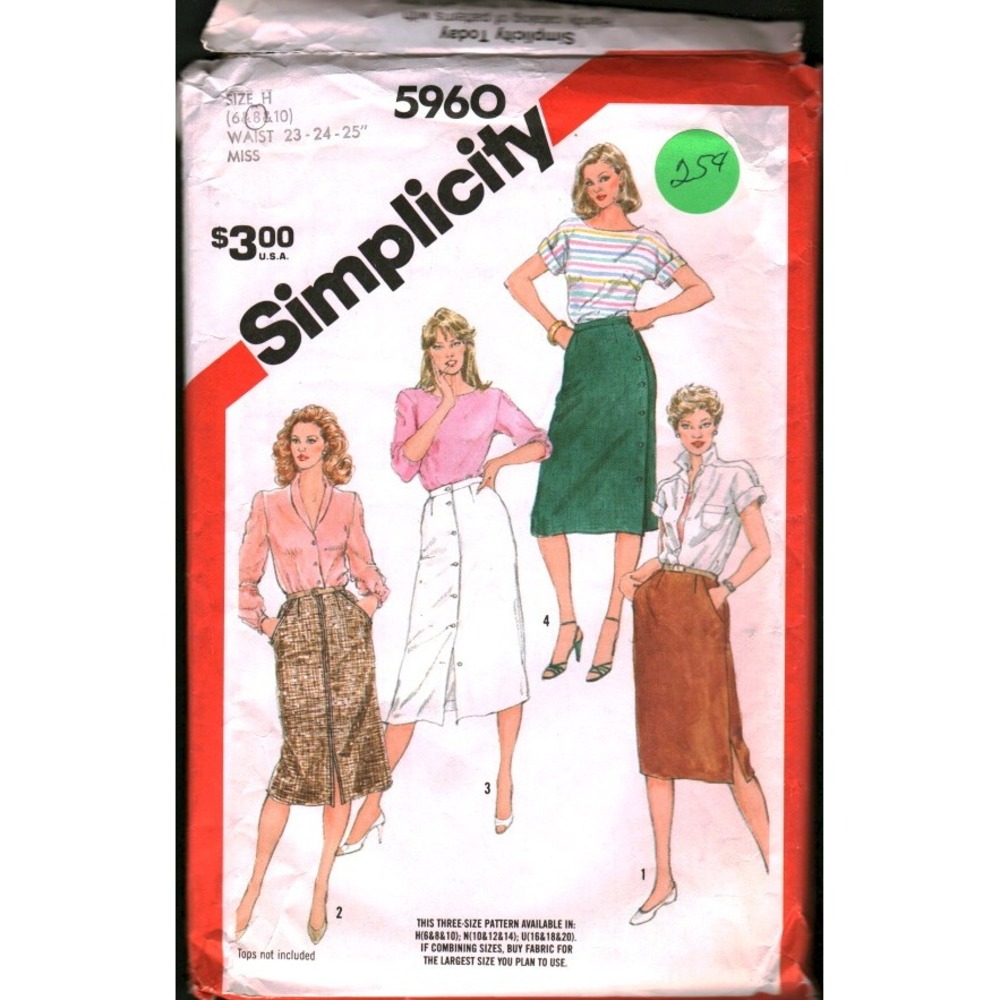 Vintage Simplicity 5960 Skirt Sewing Pattern Misses Size 6 8 Slim Straight
